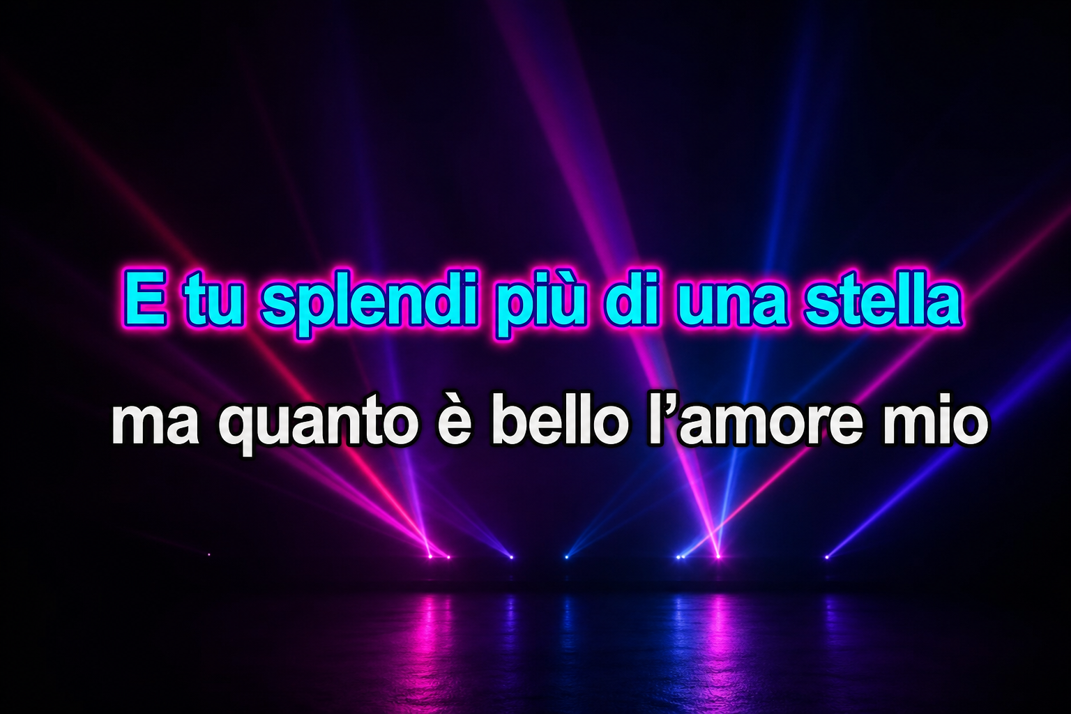 Schermata karaoke con testi sincronizzati e sfondo animato